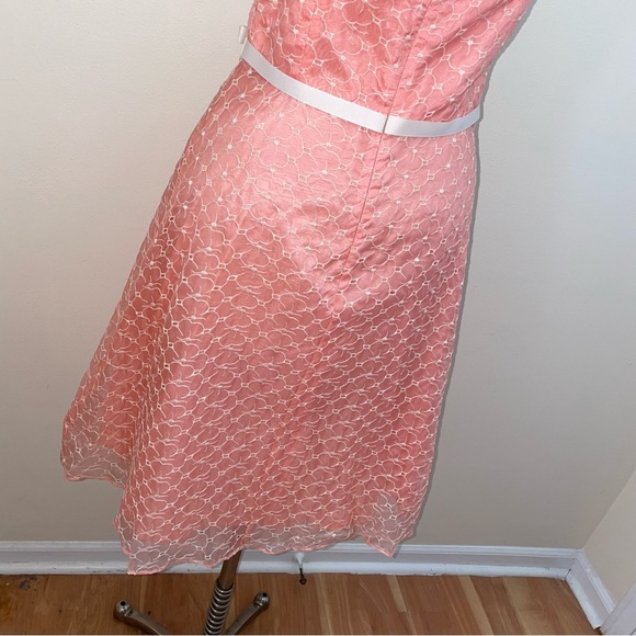 Laundry by Shelli Segal peach, silk A-line floral lace, Fit & Flair Dress Size M - Picture 11 of 14